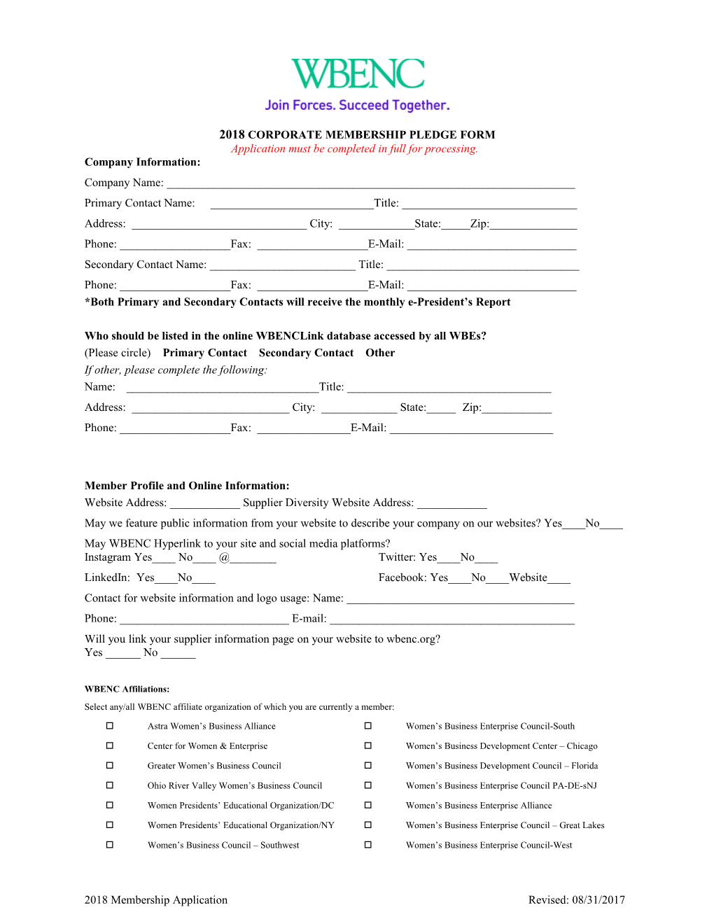 Corporate Membership Pledge Form