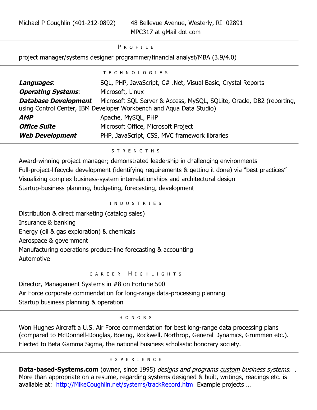 Resume - Michael Coughlin