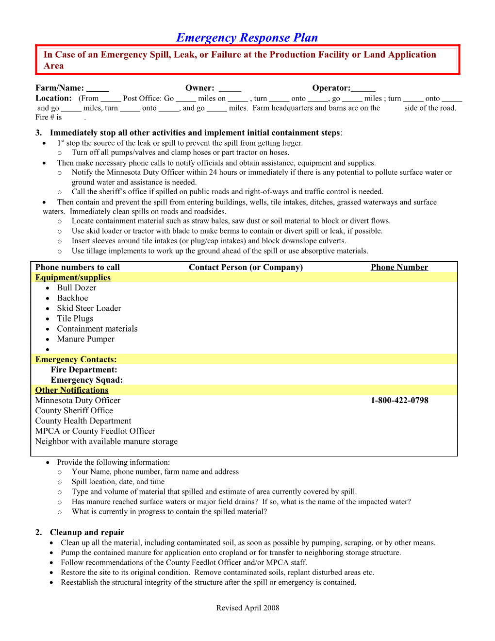 Emergency Response Plan - TAB 16