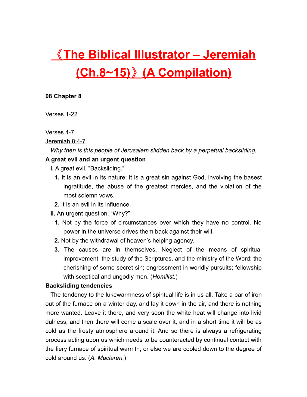 The Biblical Illustrator Jeremiah (Ch.8 15) (A Compilation)