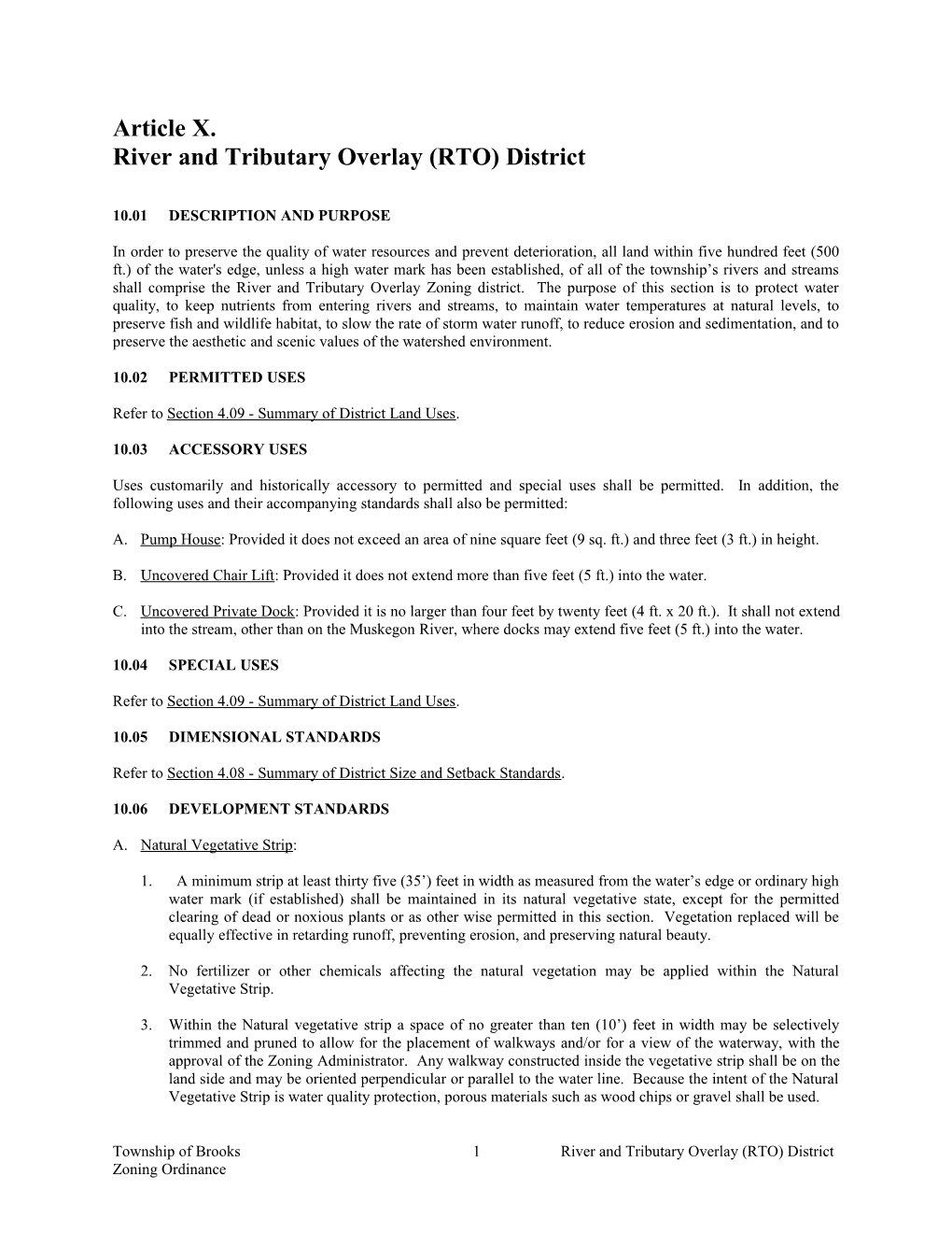 River and Tributary Overlay (RTO) District