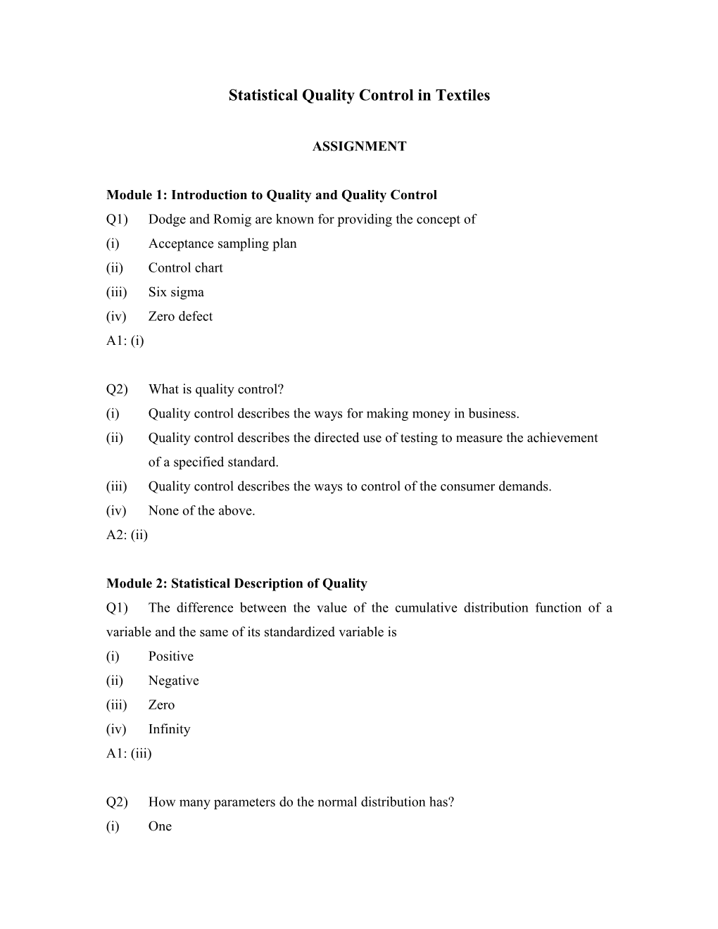 Statistical Quality Control in Textiles