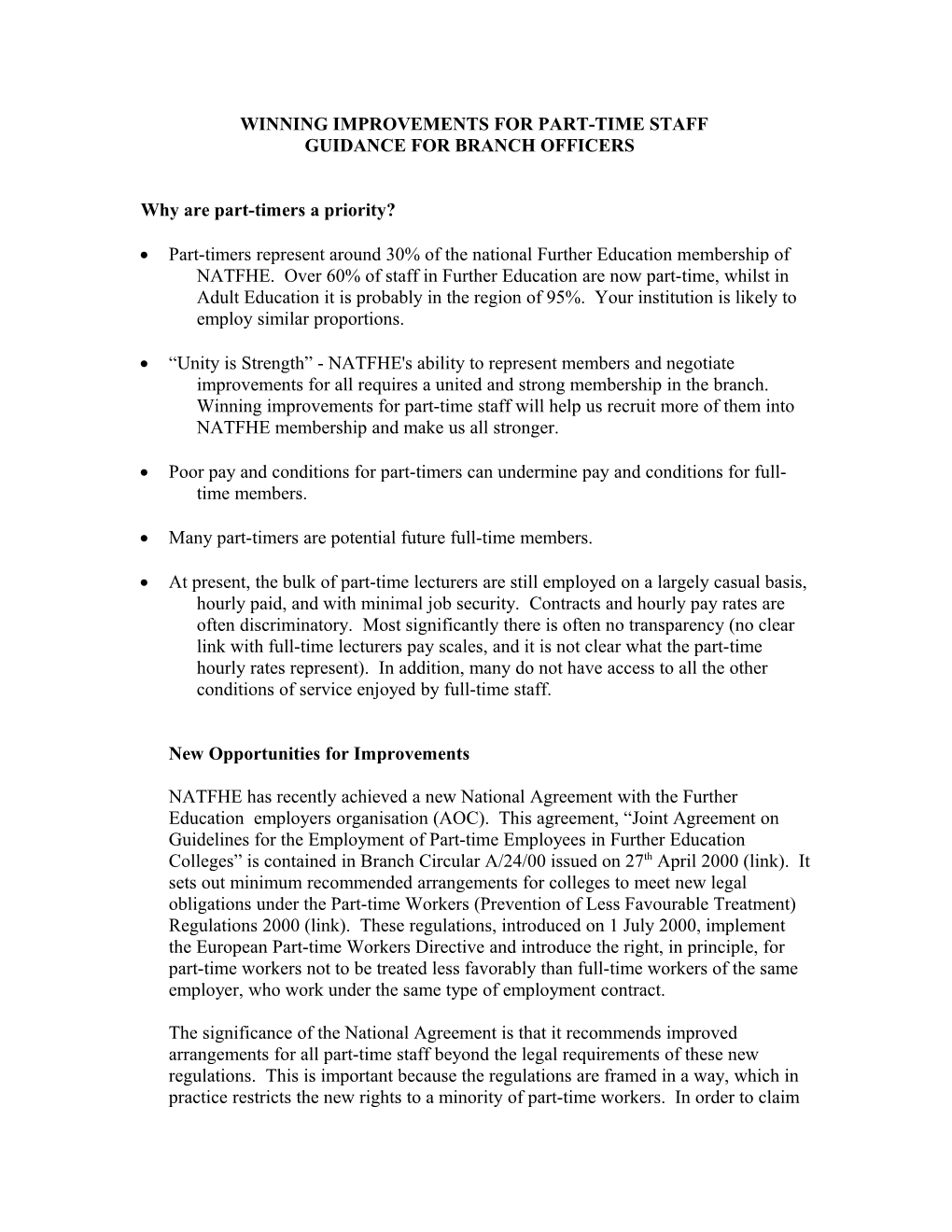 Winning Improvements for Part-Time Staff in F