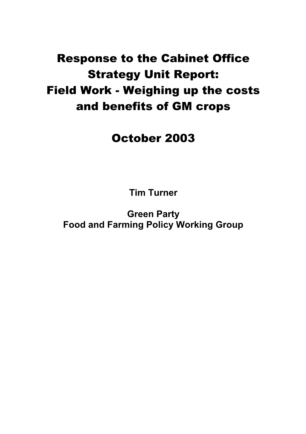Submission on the Strategy Unit S Report