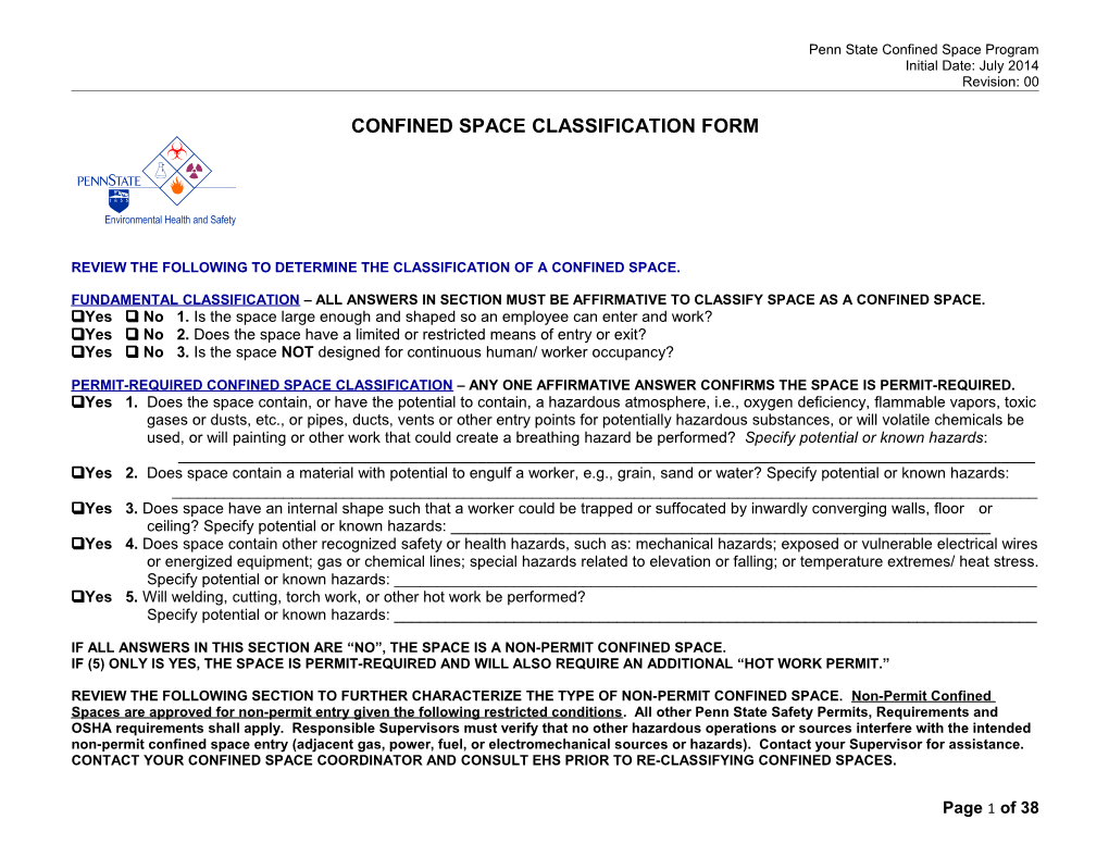 Confined Space Classification Form