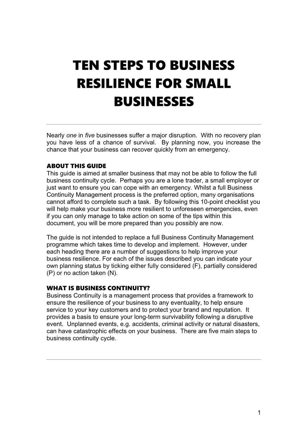 10 Steps to Business Resilience Smaller Businesses