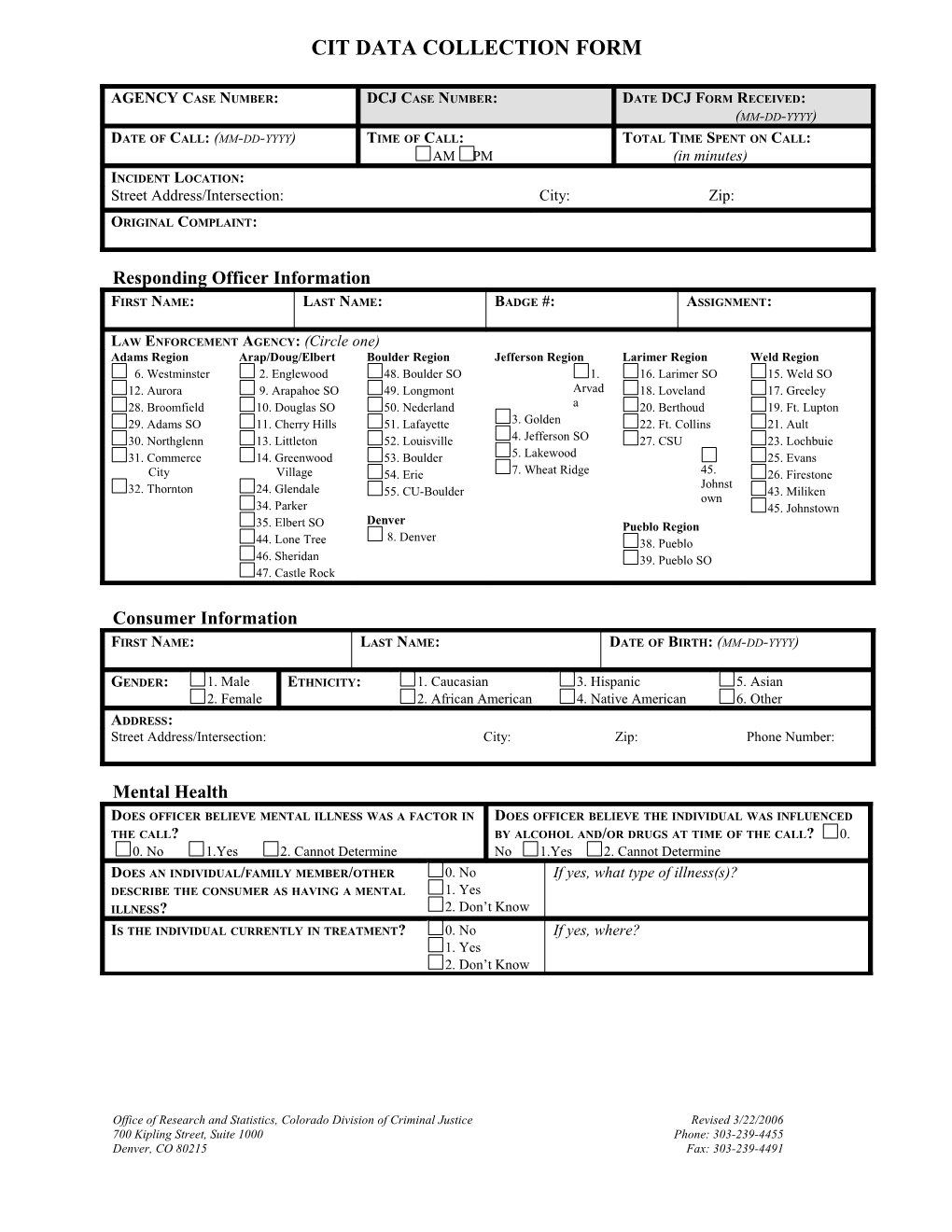 Cit Data Collection Form