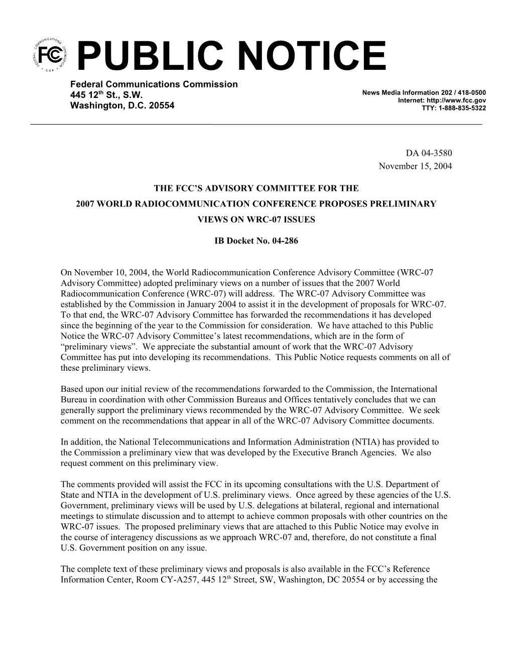 The Fcc S Advisory Committee for The