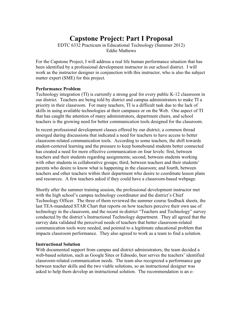 Capstone Project: Part I Proposal
