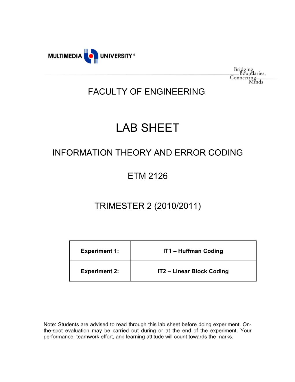 Etm2126 Information Theory and Error Coding