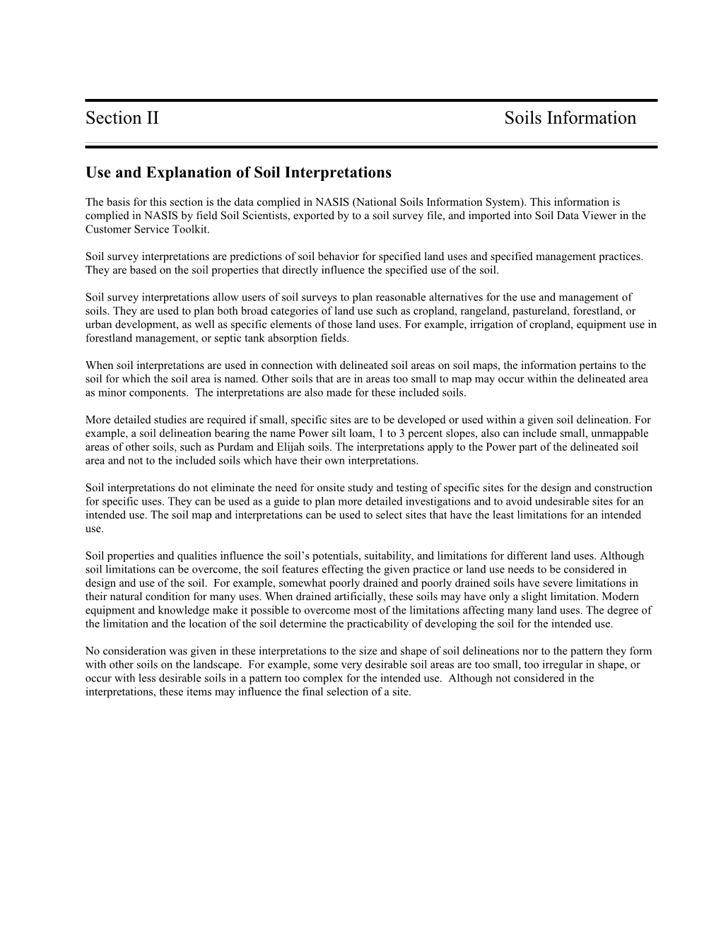 Use and Explanation of Soil Interpretations