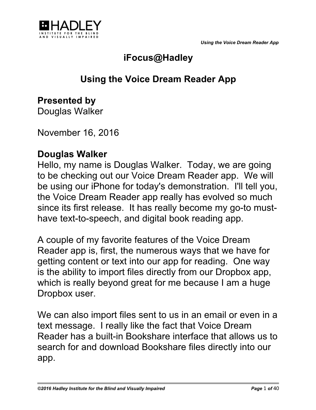 Using the Voice Dream Reader App