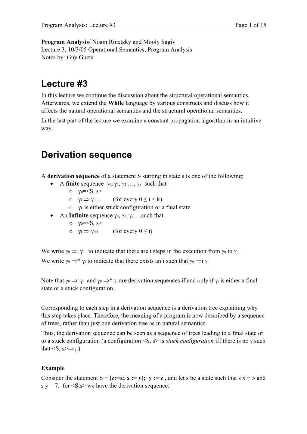 Program Analysis: Lecture #3 Page 1 of 15