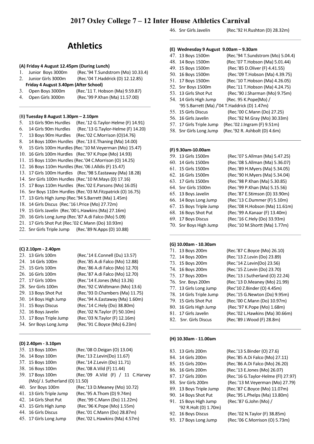 Wednesday Sport: Week 1, Term 2