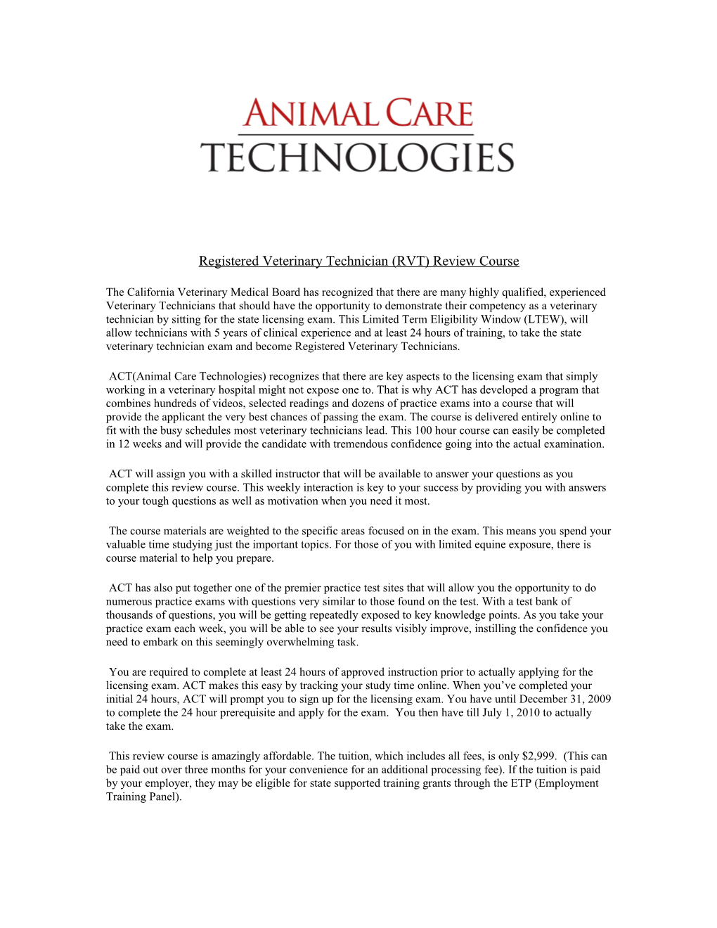 Registered Veterinary Technician (RVT) Review Course