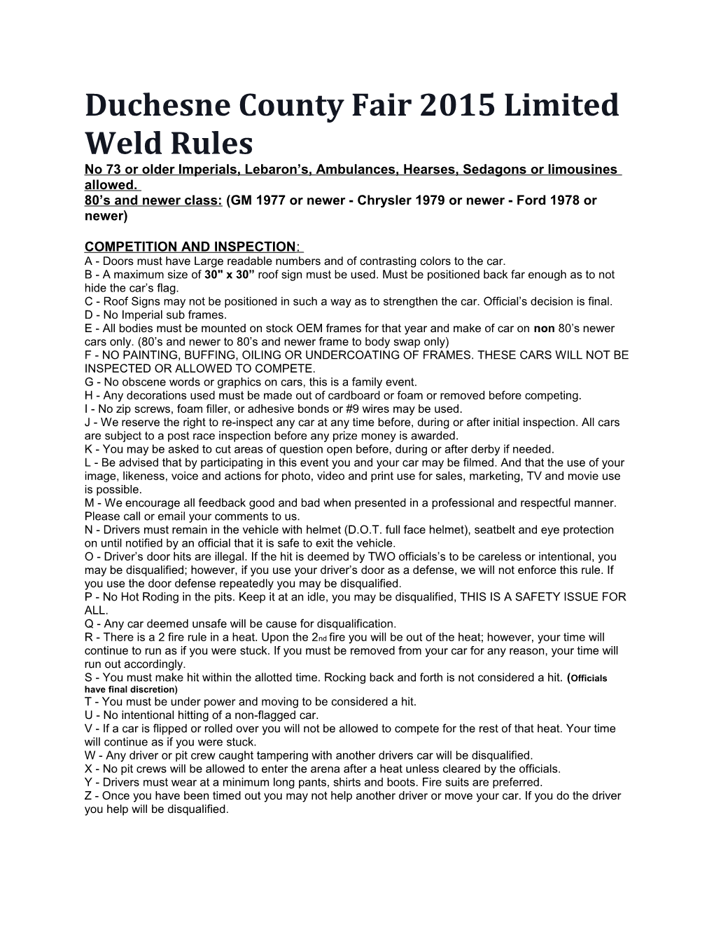 Duchesne County Fair 2015 Limited Weld Rules