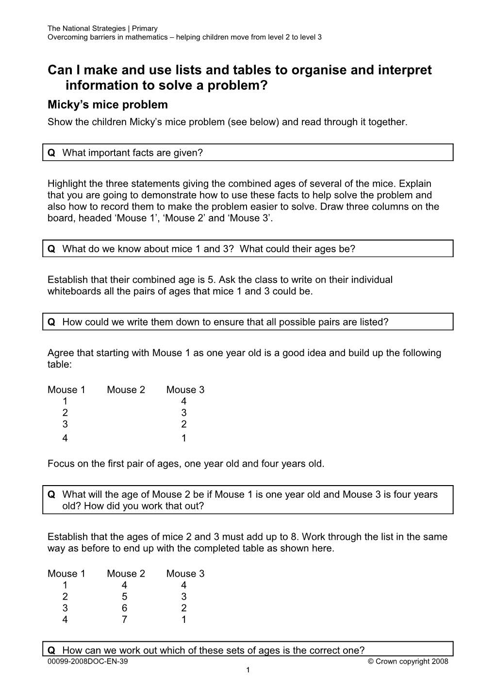 Can I Make and Use Lists and Tables to Organise and Interpret Information to Solve a Problem