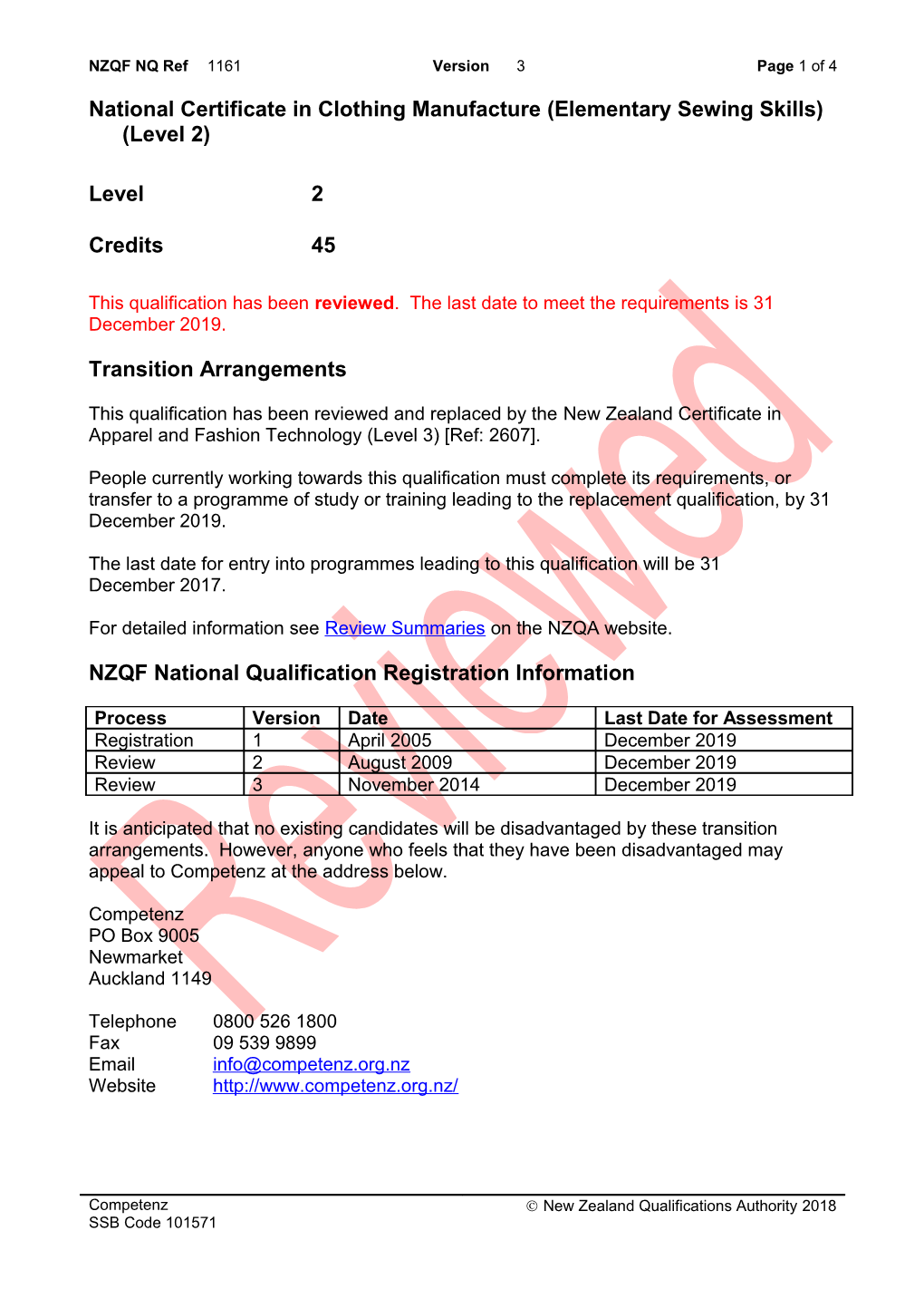 1161 National Certificate in Clothing Manufacture (Elementary Sewing Skills) (Level 2)