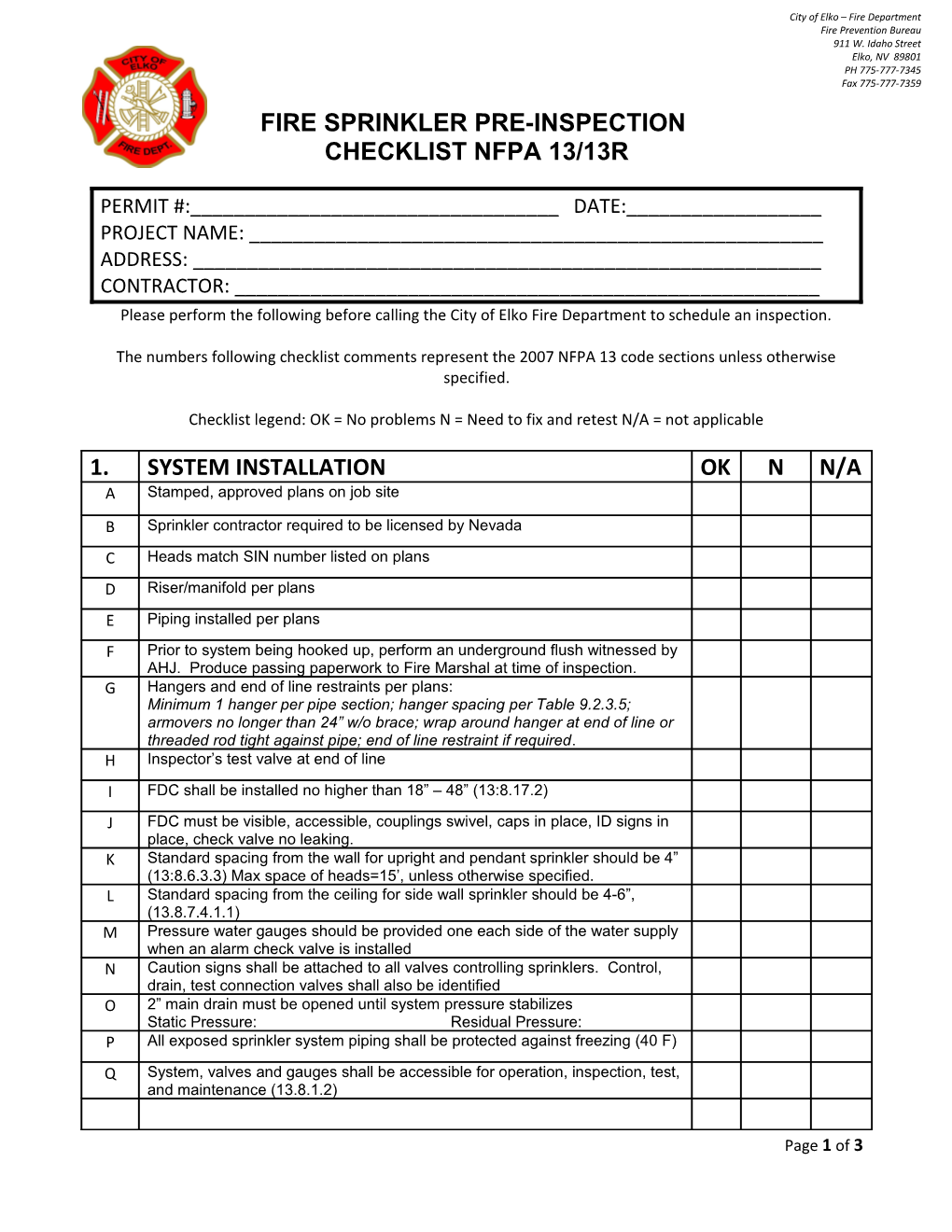 Fire Sprinkler Pre-Inspection