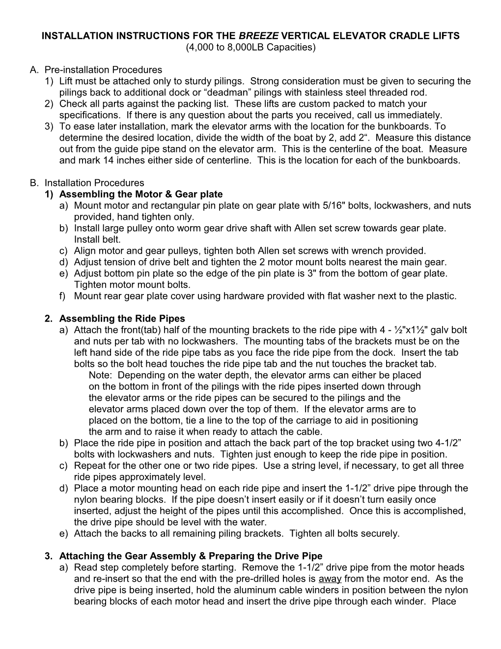 Installation Instructions for the Breeze Top Mount and Side Mount Vertical Cradle