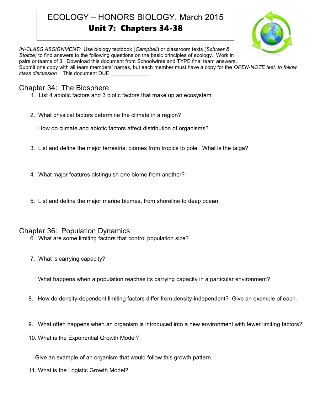 1. List 4 Abiotic Factors and 3 Biotic Factors That Make up an Ecosystem