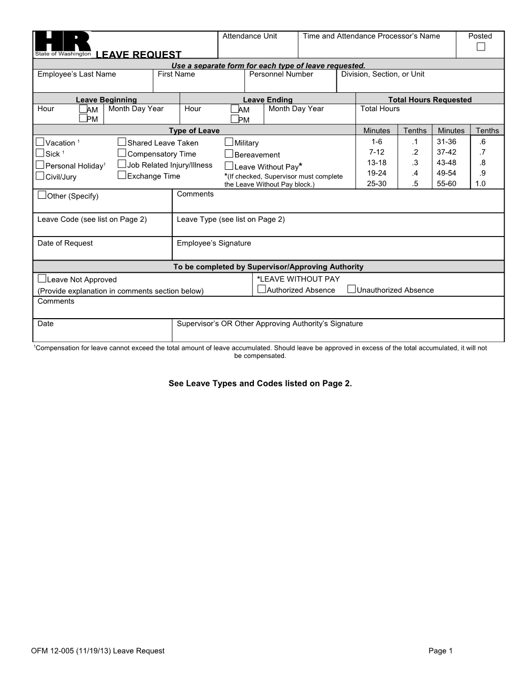 See Leave Typesand Codes Listed on Page 2