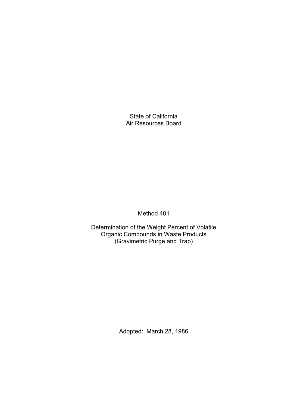 Test Method: Method 401 Determination of the Weight Percentage of Volatile Organic Compounds