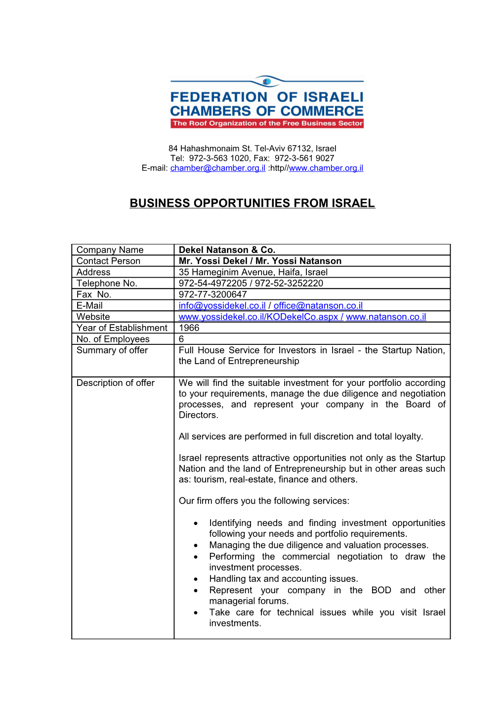 Business Opportunities from Israel