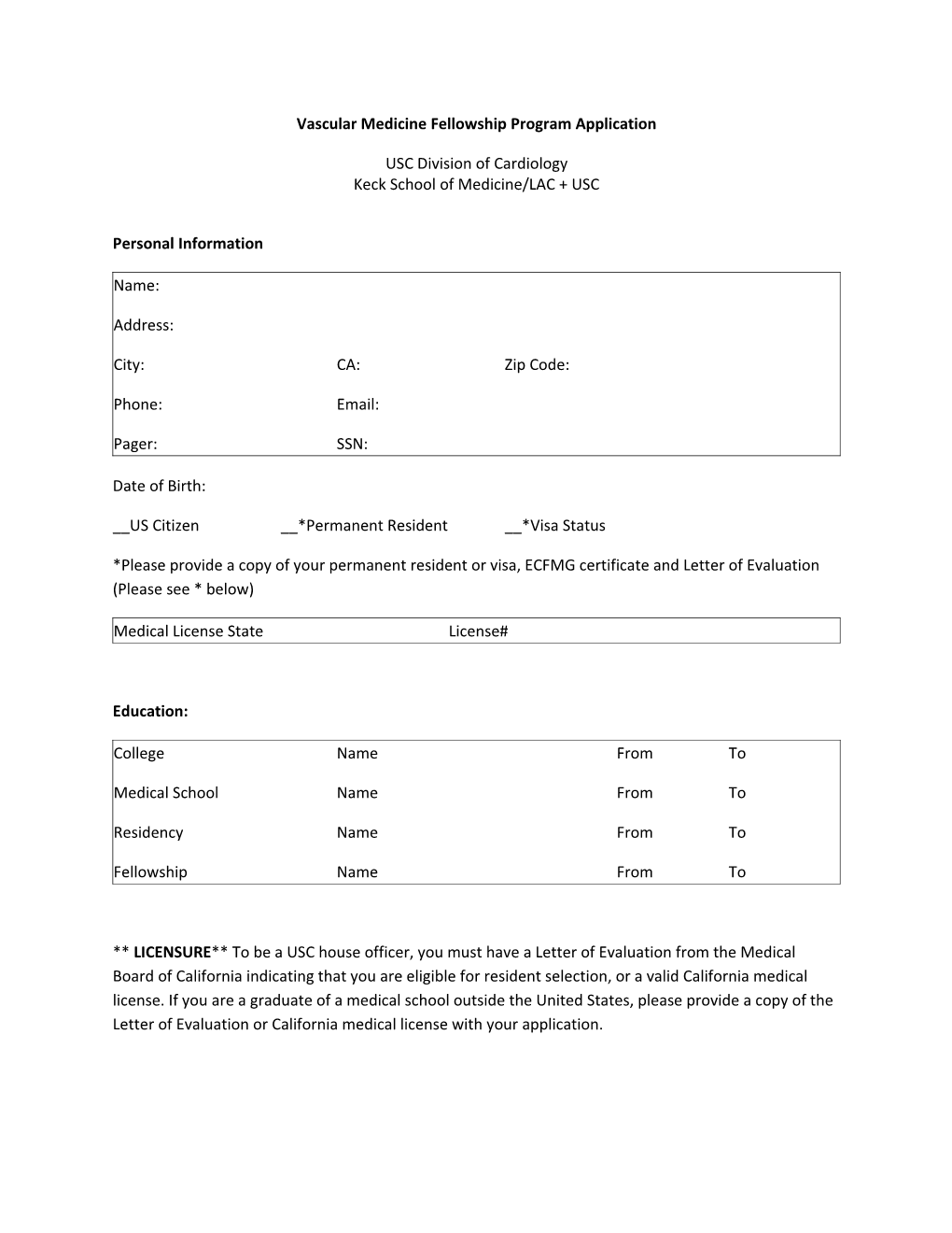 Clinical Cardiac Electrophysiology Fellowship Program Application