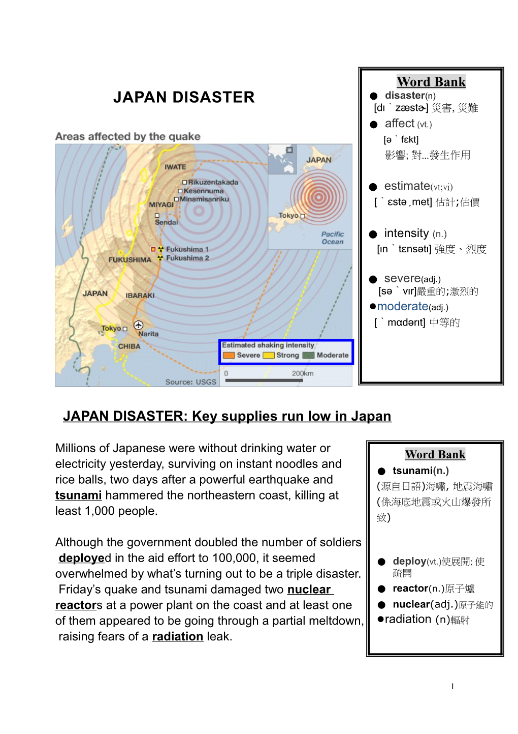 JAPAN DISASTER: Key Supplies Run Low in Japan