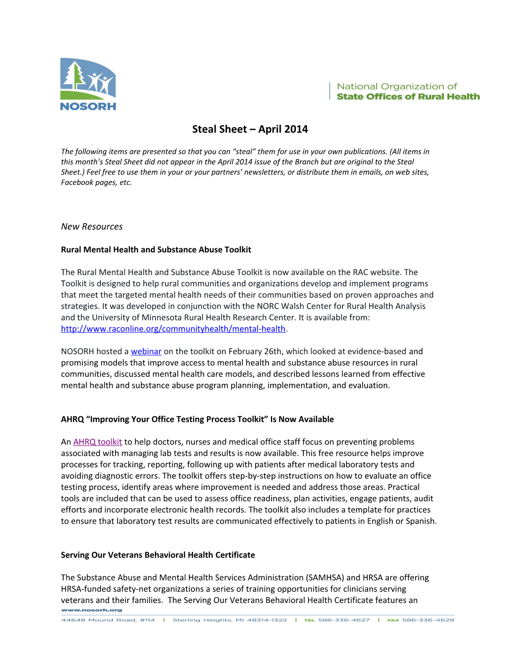 Rural Mental Health and Substance Abuse Toolkit