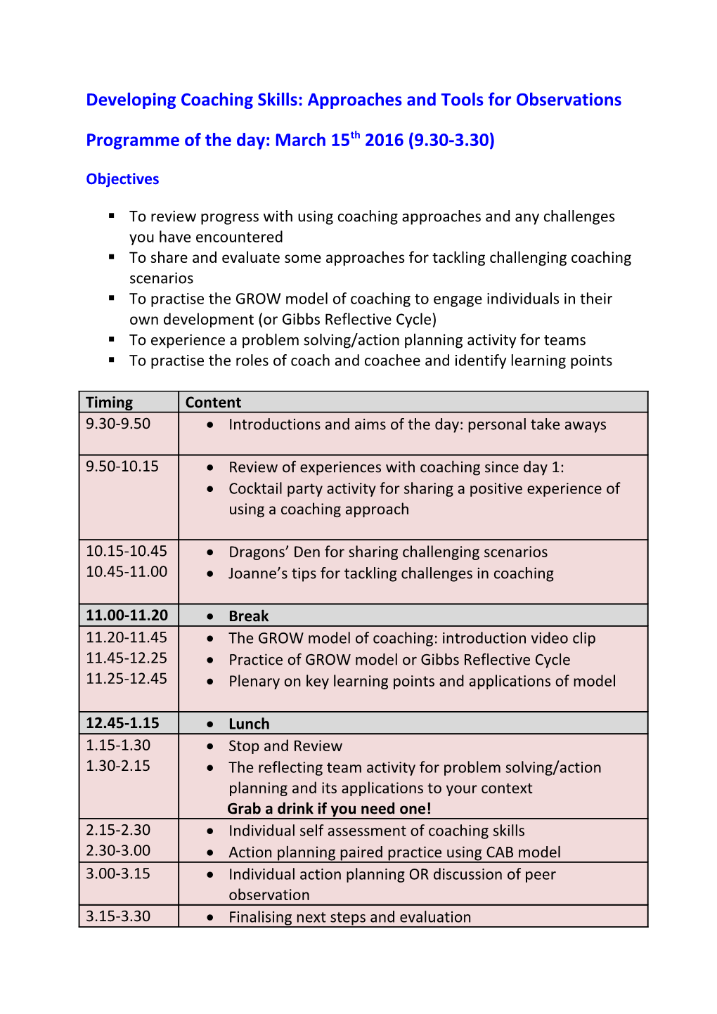 Developing Coaching Skills: Approaches and Tools for Observations