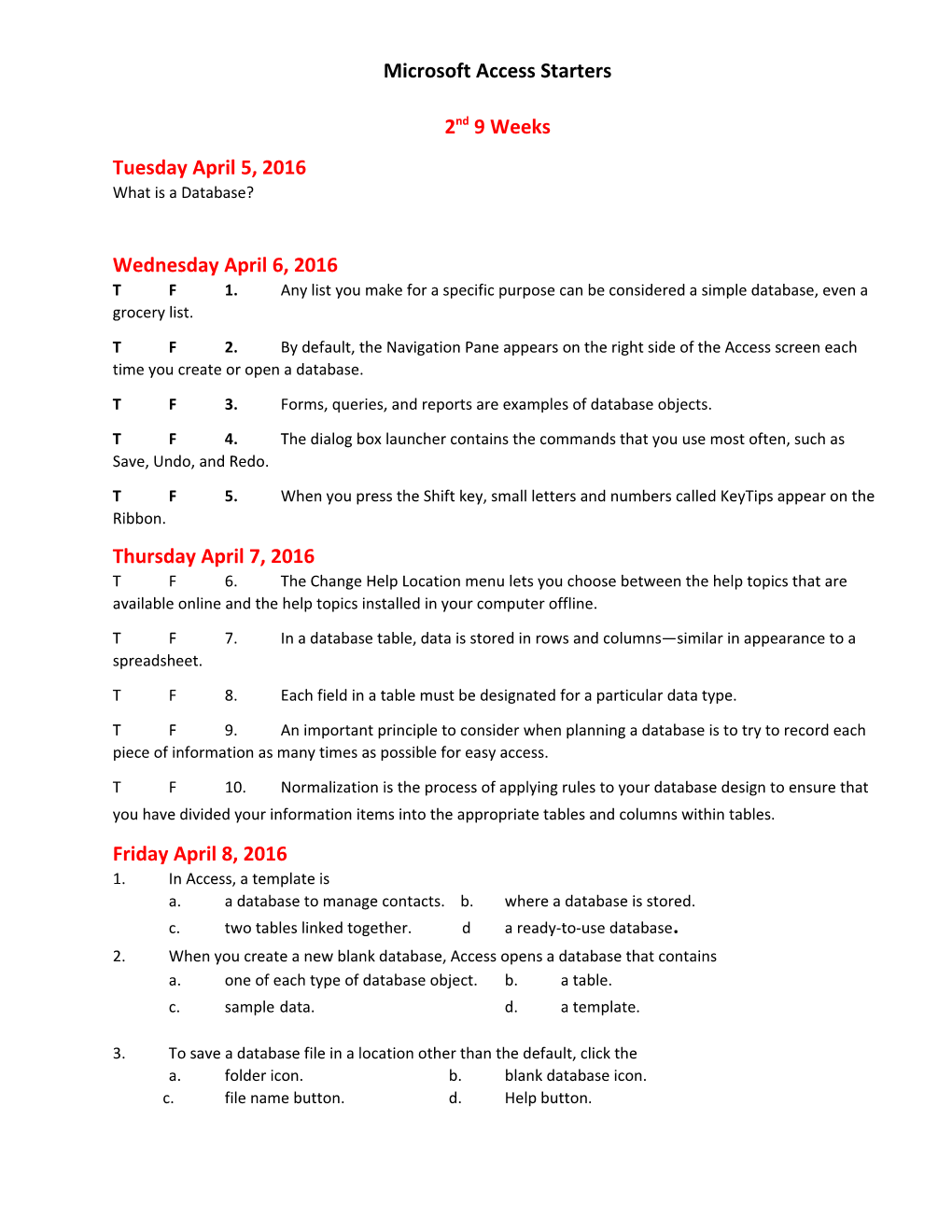 Microsoft Access Starters