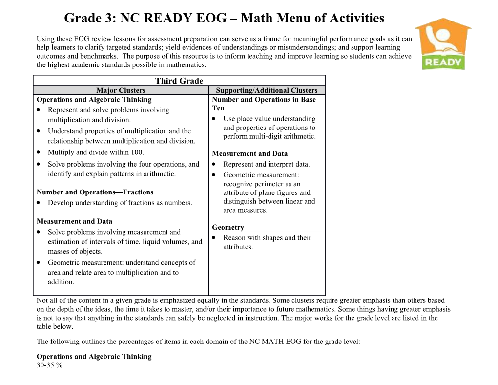 Grade 3: NC READY EOG Math Menu of Activities