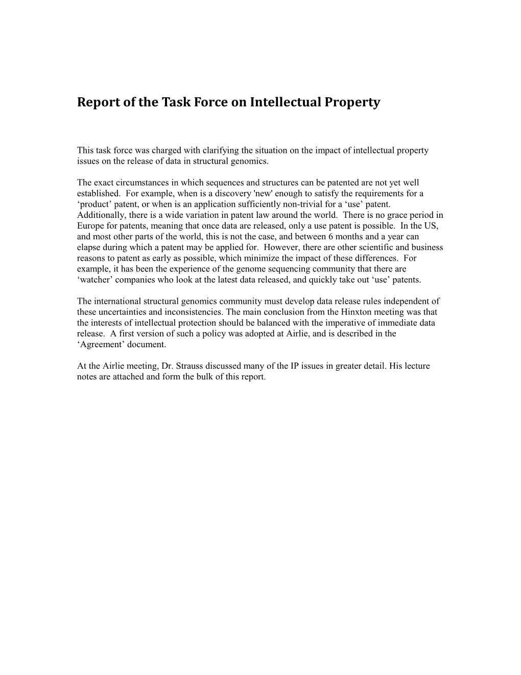 Report of the Task Force on Intellectual Property