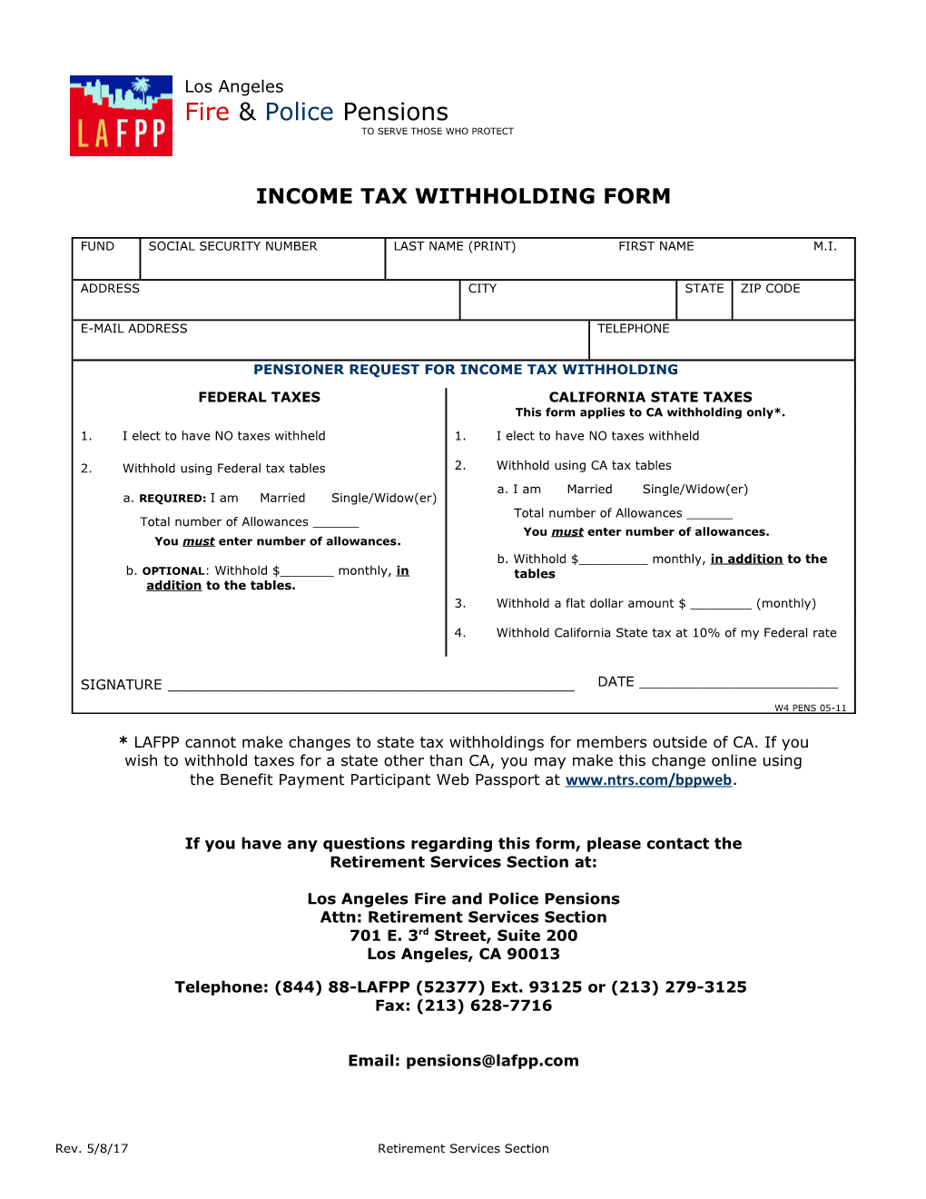 Income Tax Withholding Form