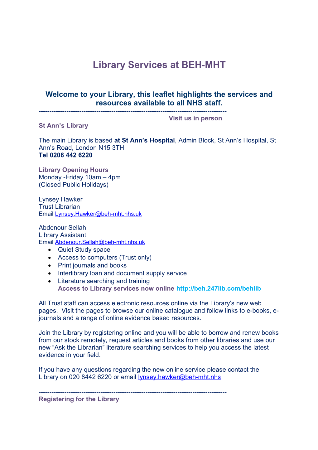 Library Services at BEH-MHT