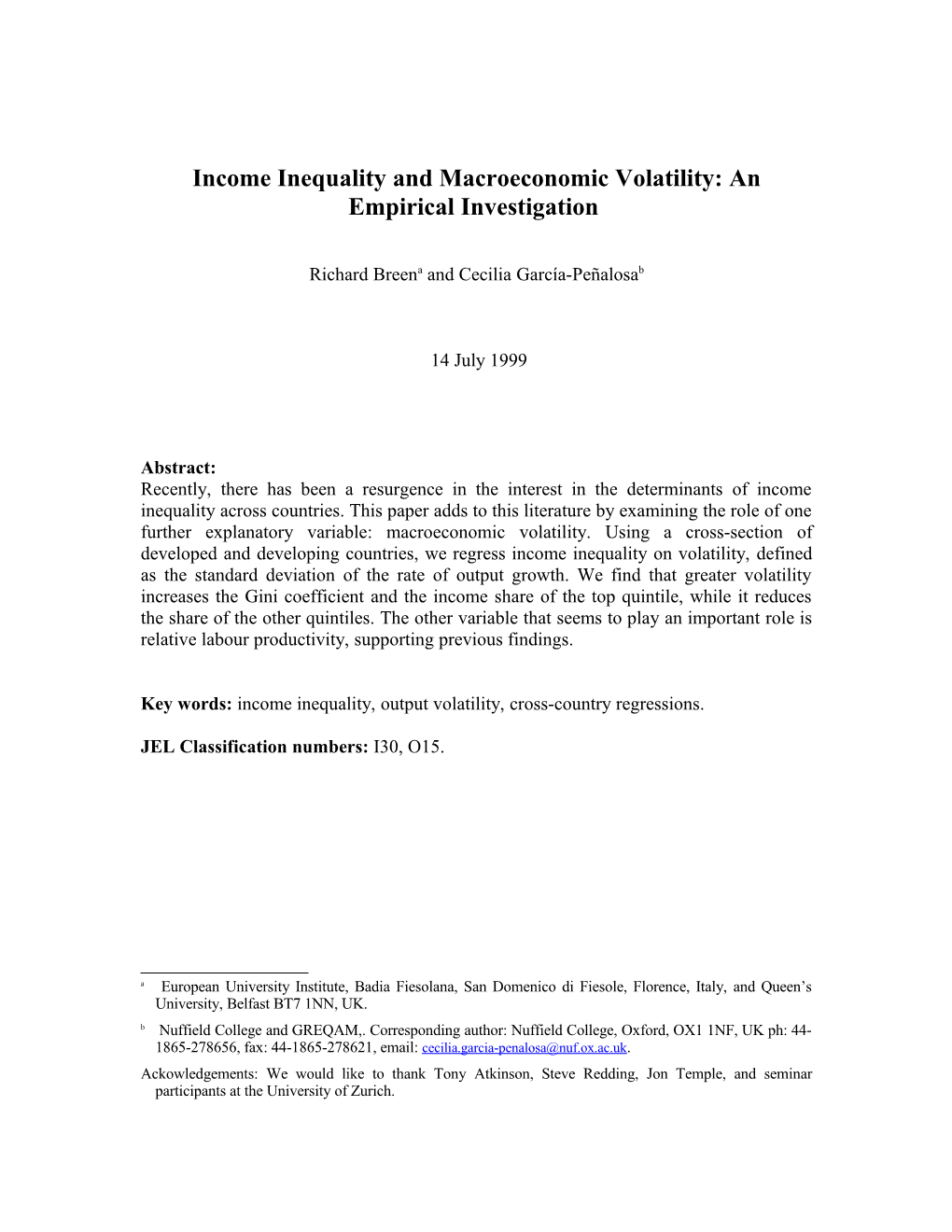 Income Inequality and Macroeconomic Volatility: an Empirical Investigation