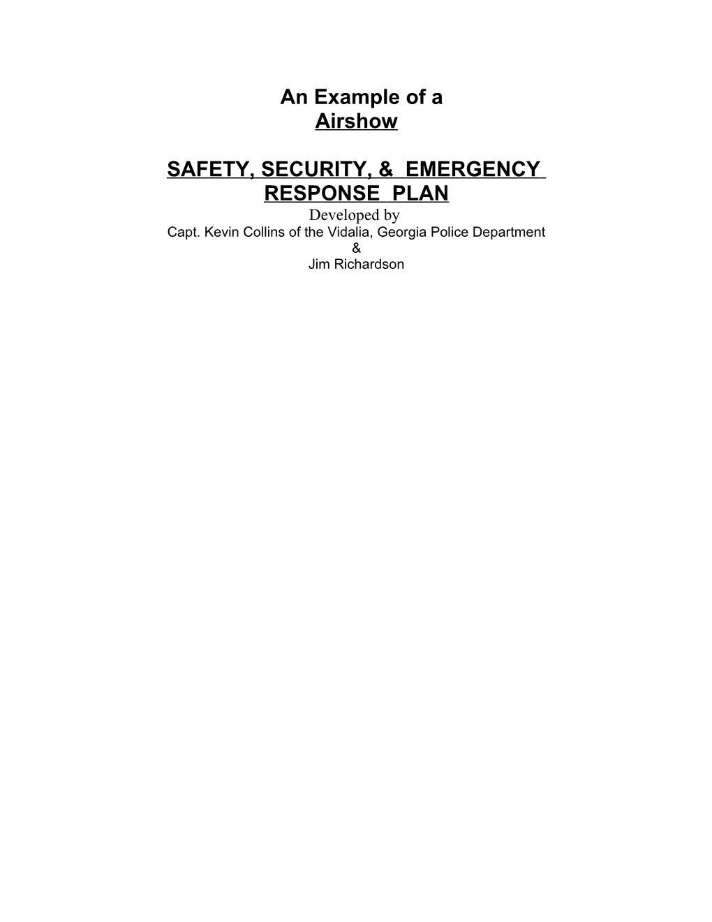 Safety, Security, & Emergency Response Plan