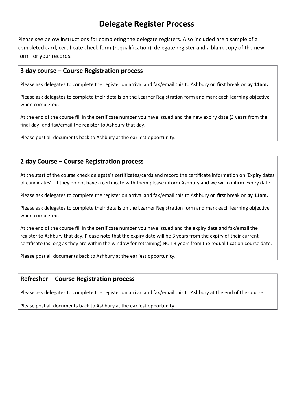 3 Day Course Course Registration Process