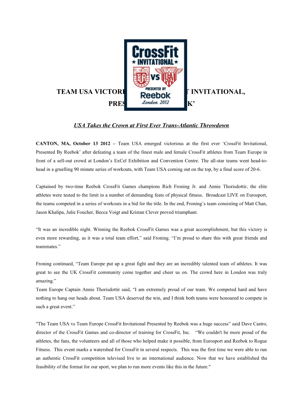 Team Usa Victorious at Crossfit Invitational