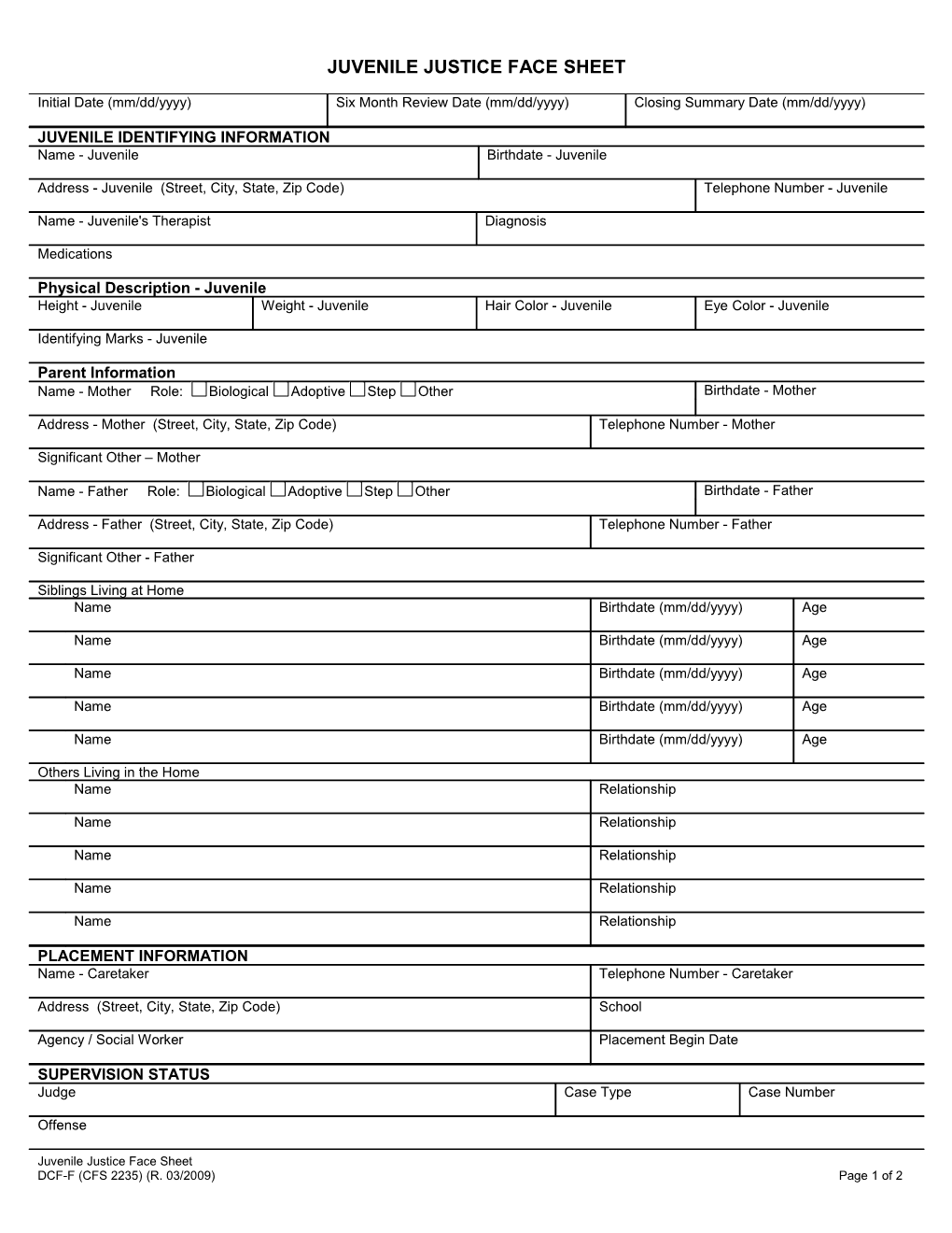 Juvenile Justice Face Sheet