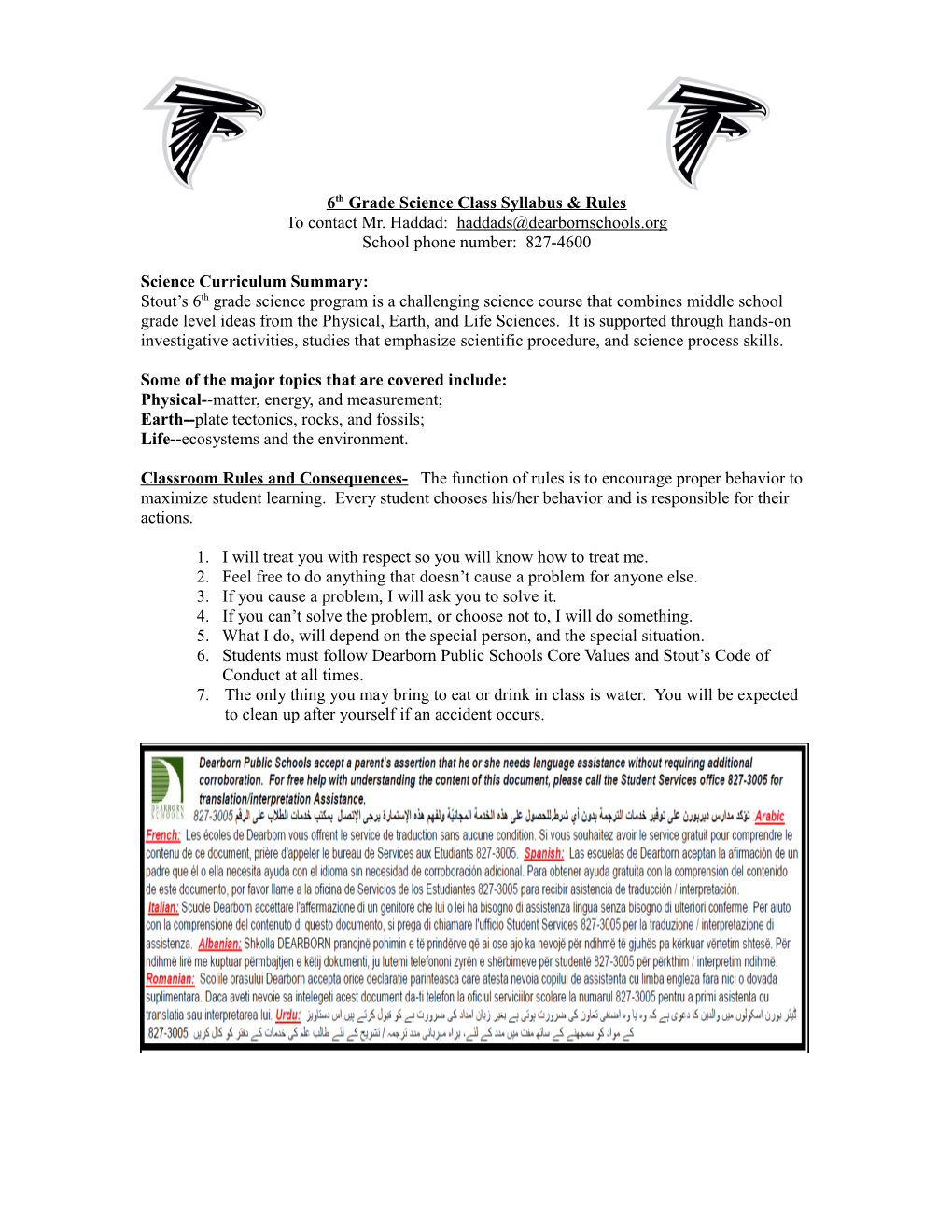 8Th Grade Science Class Syllabus & Rules