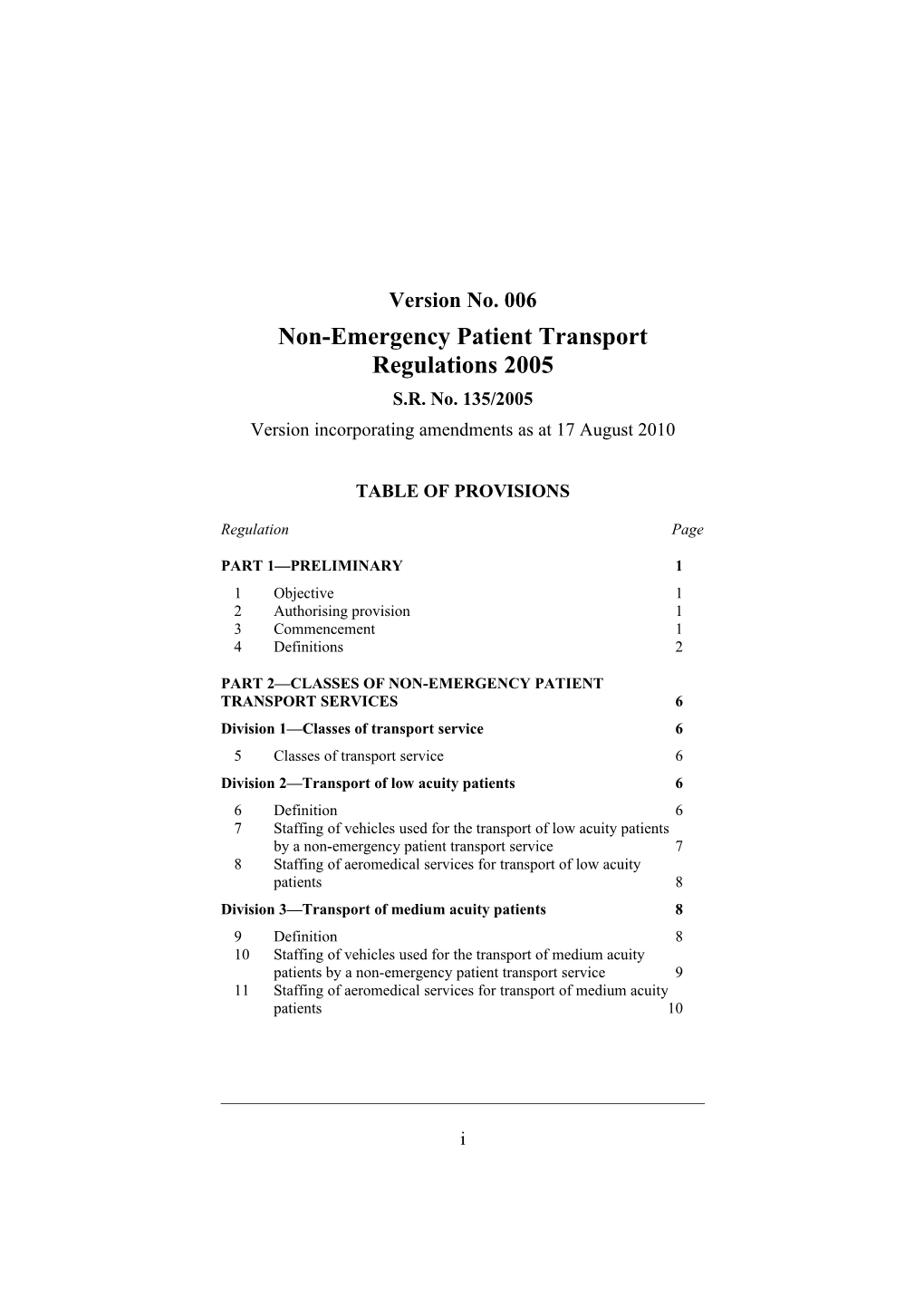 Non-Emergency Patient Transport Regulations 2005