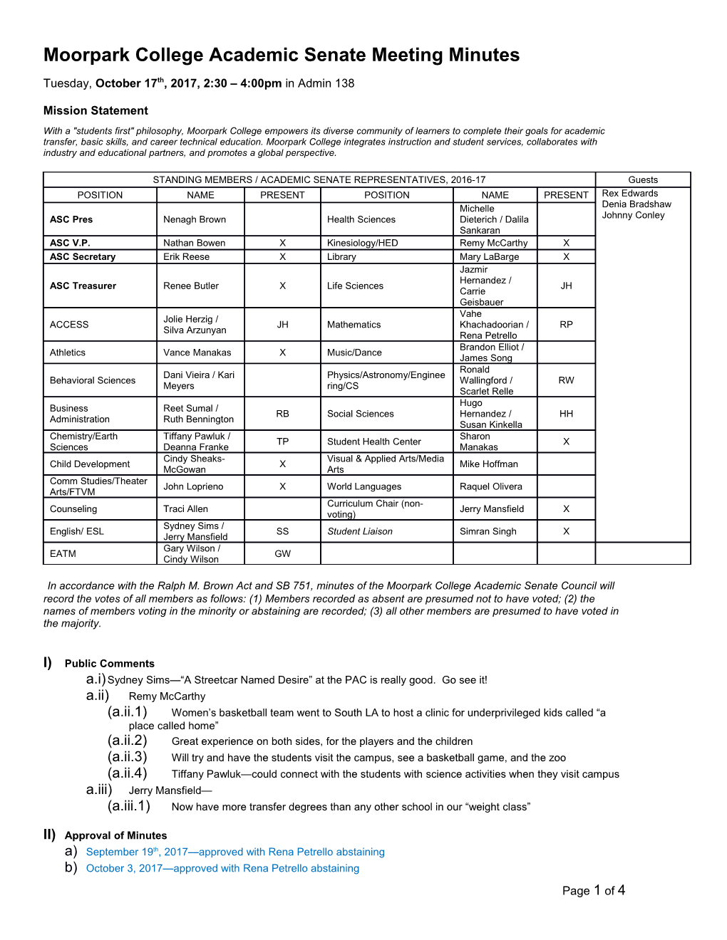 Moorpark College Academic Senate Meeting Minutes