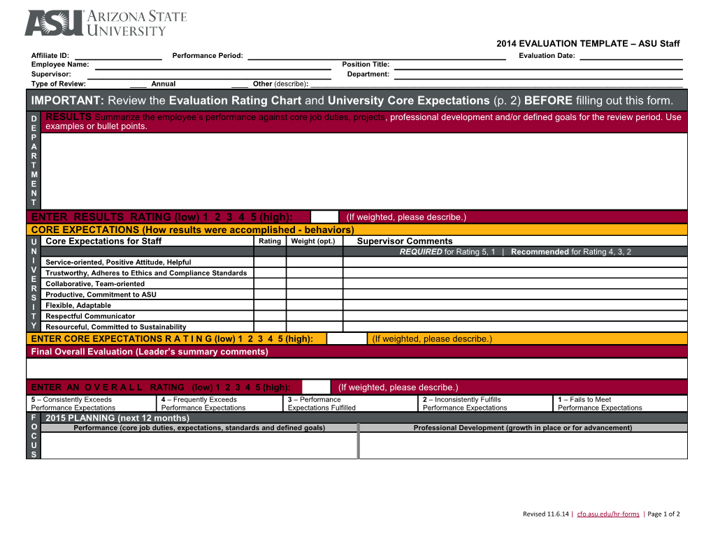 Performance Appraisal Template - ASU Staff