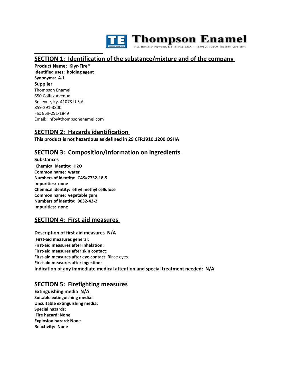 SECTION 1: Identification of the Substance/Mixture and of the Company