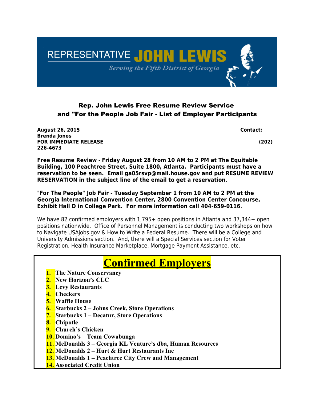 Rep. John Lewis Free Resume Review Service