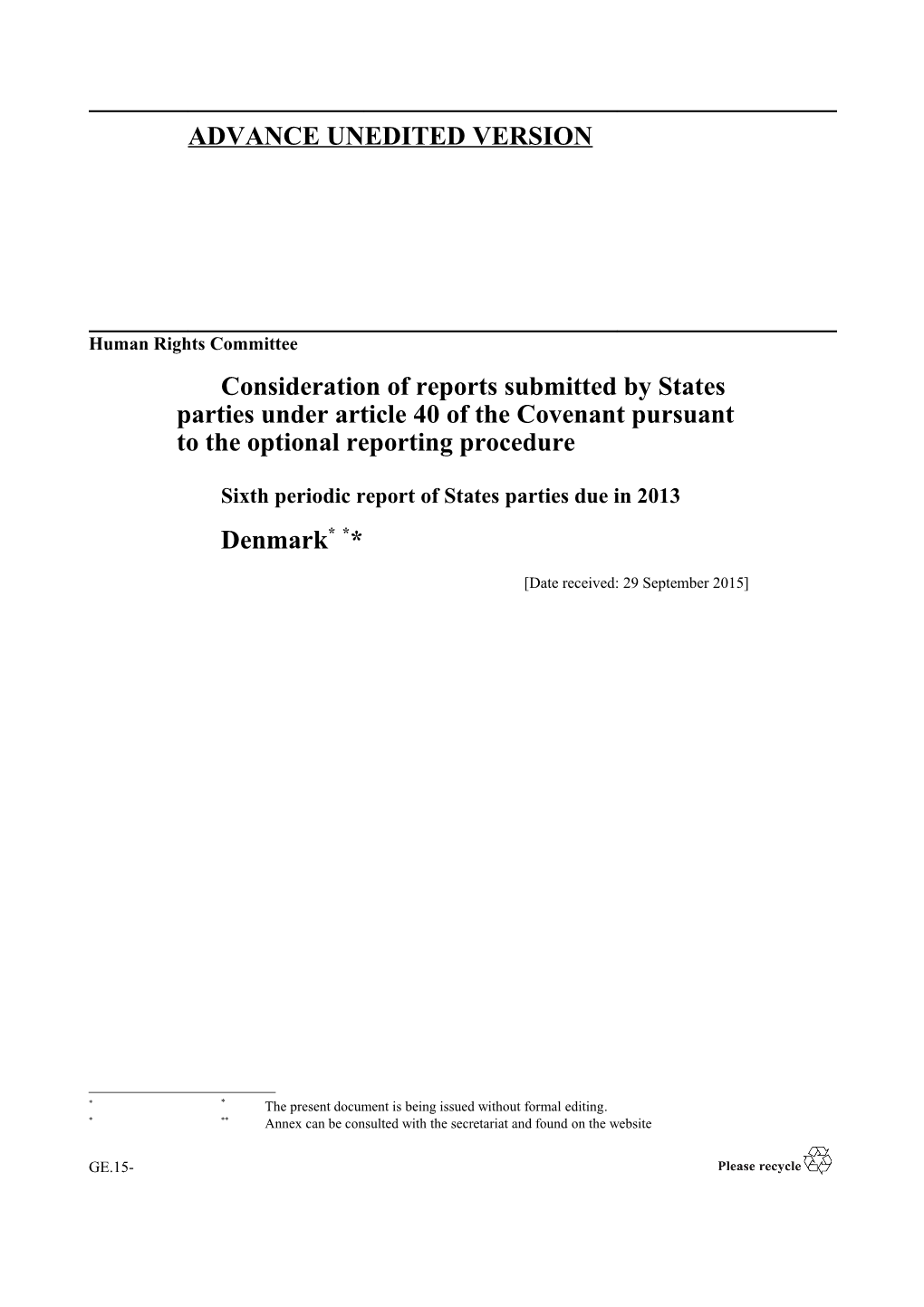 Sixth Periodic Report of States Parties Due in 2013