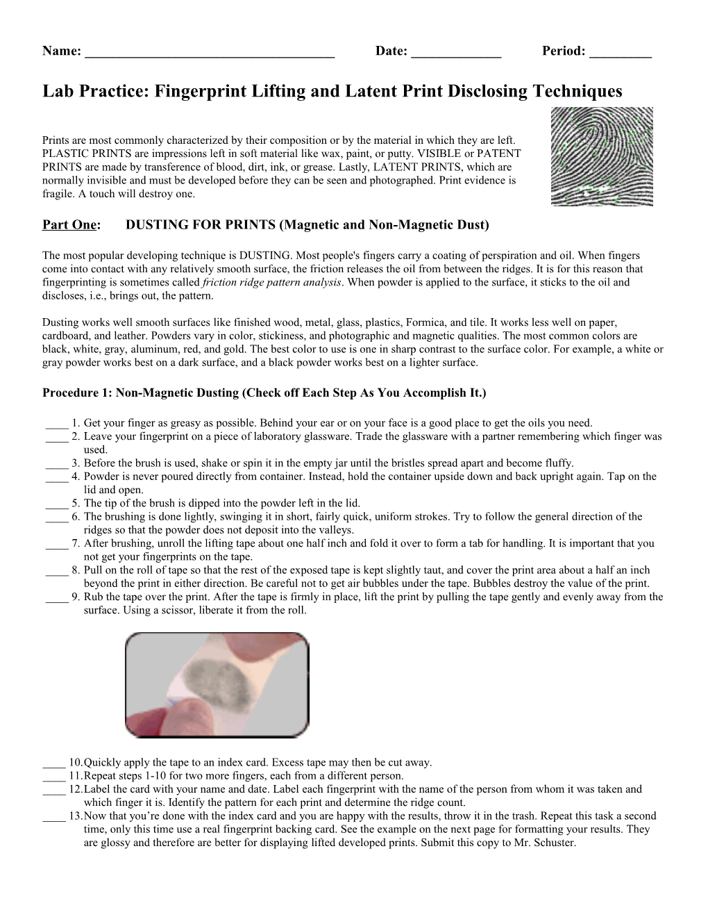 Lab Practice: Fingerprint Lifting and Analysis